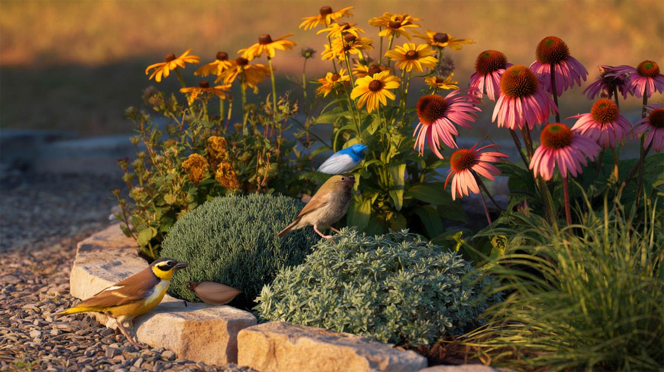 Voici les 3 vivaces à planter en octobre pour un coin sec qui nourrit les oiseaux tout l’hiver, avec rudbeckia, échinacée et népéta