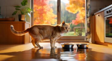 Automne 2025, ce chat qui tourne le dos à sa gamelle près du bol d&rsquo;eau cache souvent un malaise discret qui vous concerne