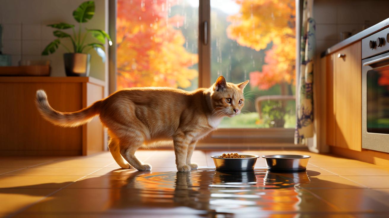 Automne 2025, ce chat qui tourne le dos à sa gamelle près du bol d&rsquo;eau cache souvent un malaise discret qui vous concerne