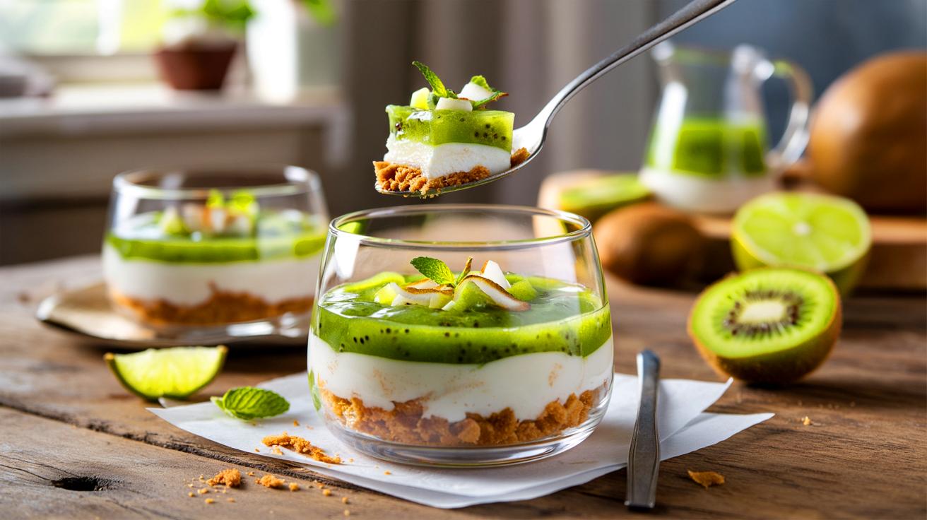 Ce dessert kiwi-coco sans cuisson en verrine séduit en novembre 2025 avec sa fraîcheur acidulée et son croquant irrésistible