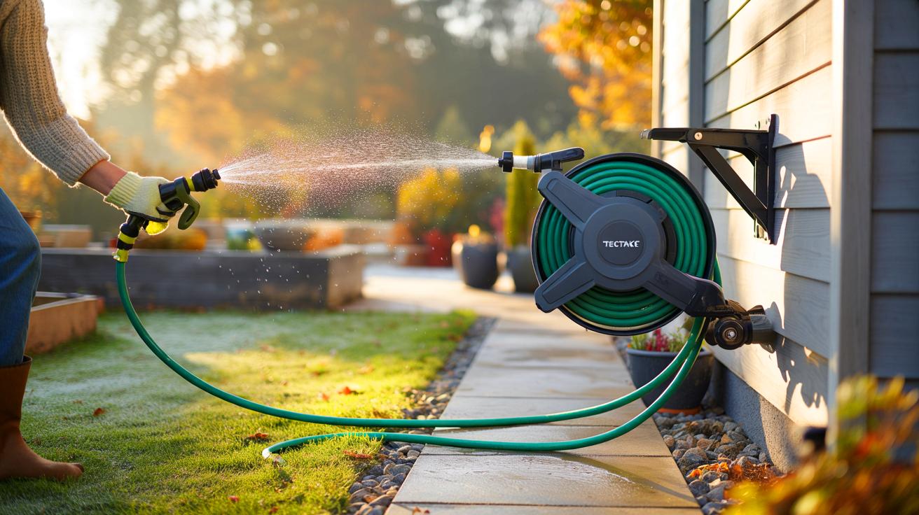 Ce dévidoir mural tectake à moins de 55 € fait parler les jardiniers en décembre 2025, et une simple astuce explique l&rsquo;engouement