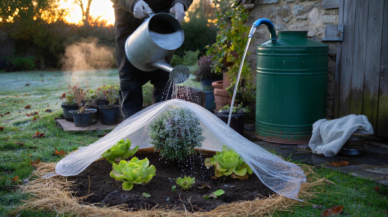 Ce geste simple pour sauver ses plantes du gel en décembre 2025, avec une réserve d&rsquo;eau de pluie et un arrosage automnal malin