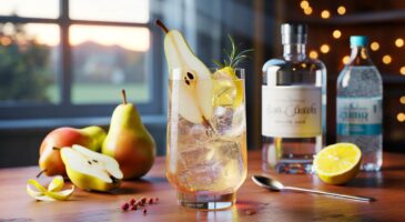 Ce Pear Collins à la poire fraîche en novembre 2025, un classique au citron et aux bulles qui intrigue les amateurs de gin