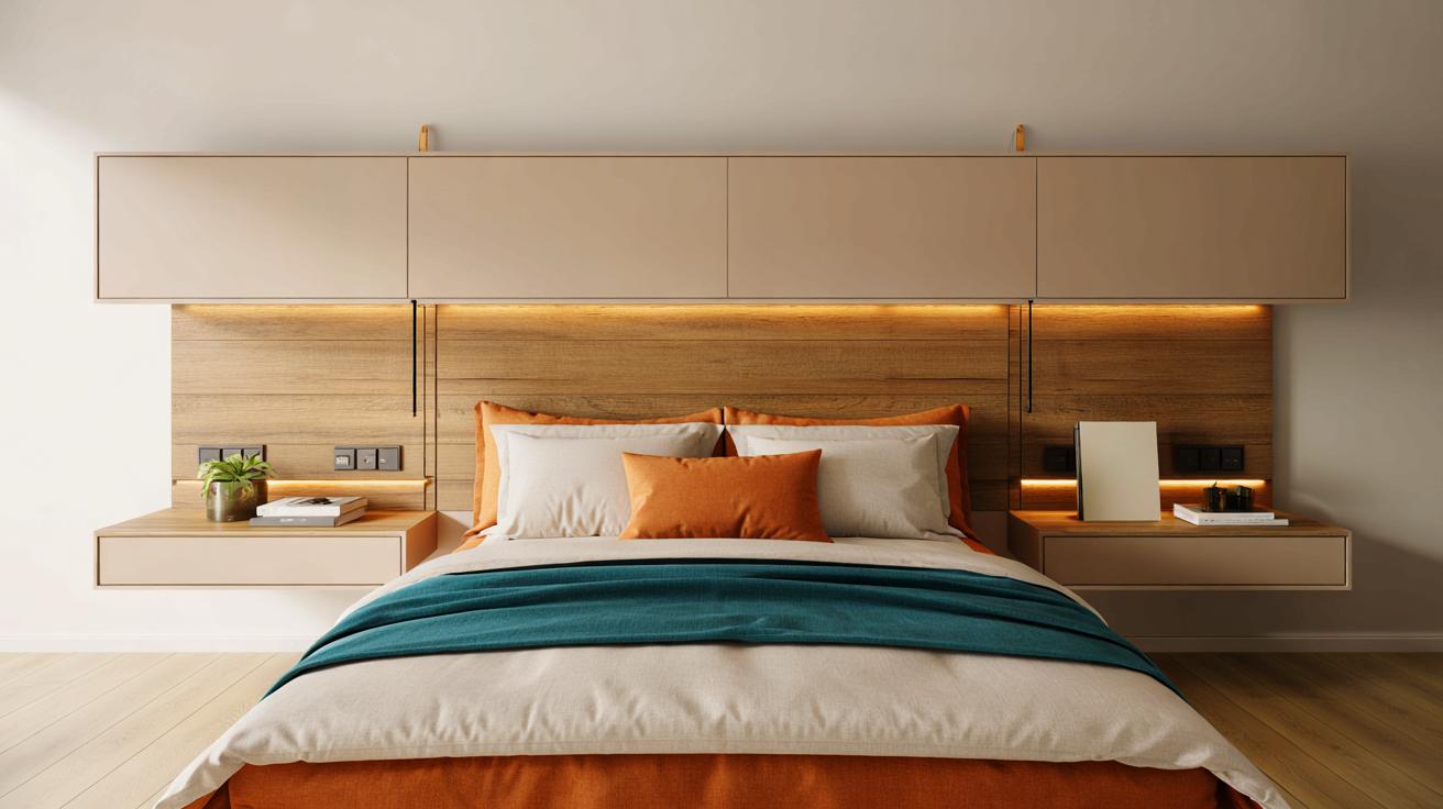 Voici la tête de lit fin 2025 qui remplace les modèles massifs, entre modules flottants et rangements discrets pour agrandir la chambre