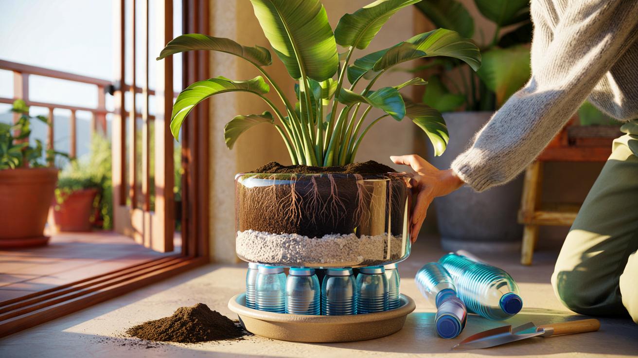 Voici l’astuce de novembre 2025 avec des bouteilles d’eau en plastique pour vos pots de fleurs, légère et terriblement efficace