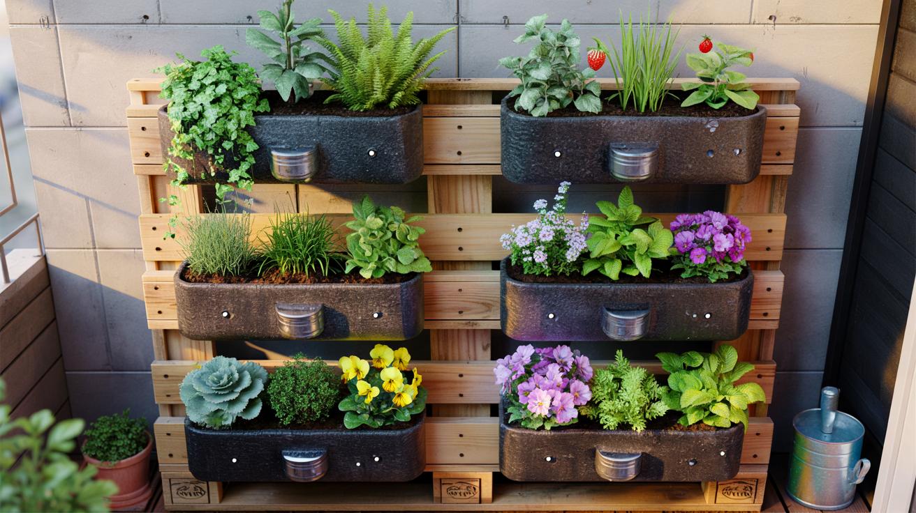 Voici l&rsquo;astuce jardin vertical de novembre 2025 pour créer une structure robuste avec palettes et bouteilles recyclées, pensée pour petits espaces