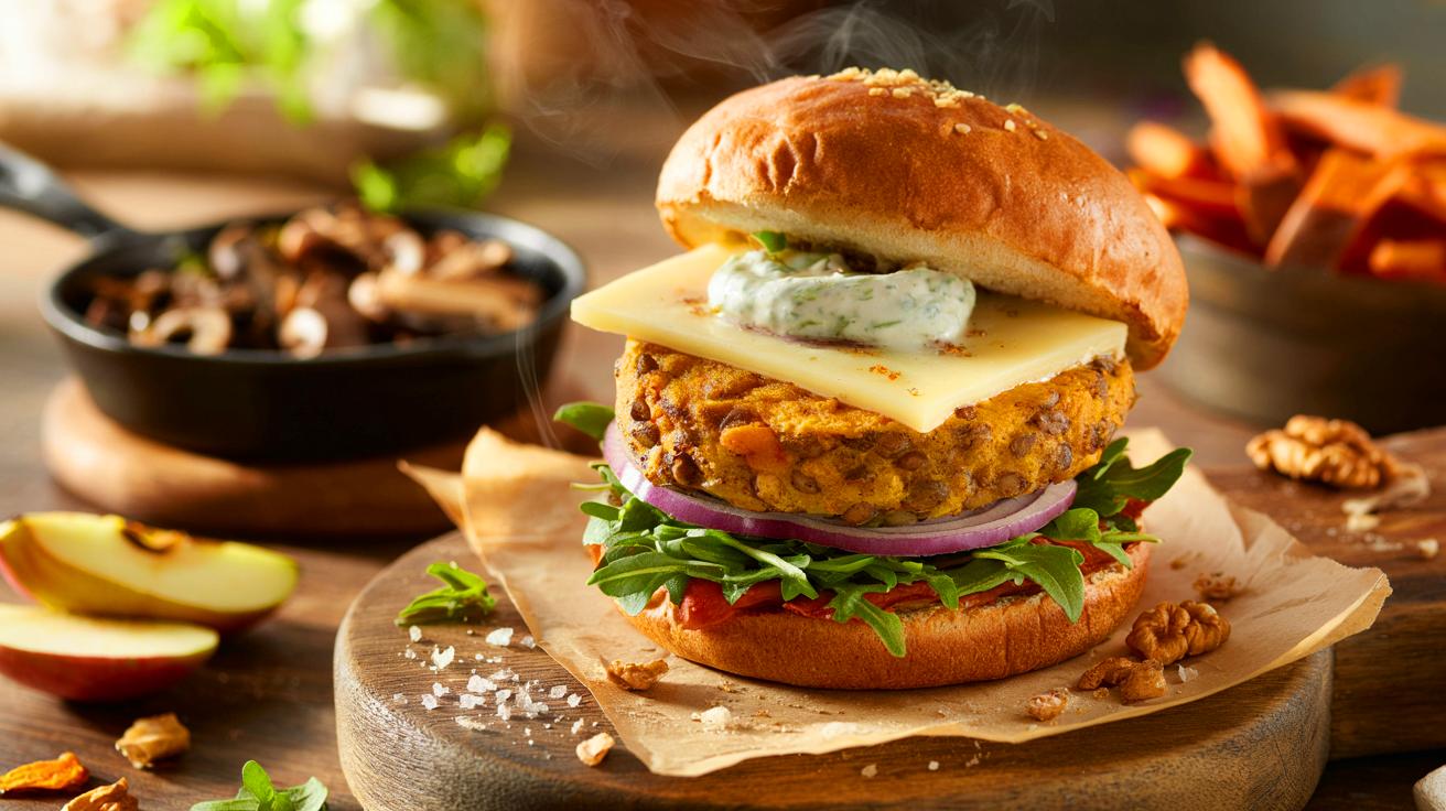 Voici le burger maison aux lentilles et patate douce qui intrigue en novembre 2025, la surprise veggie réconfortante de l’automne