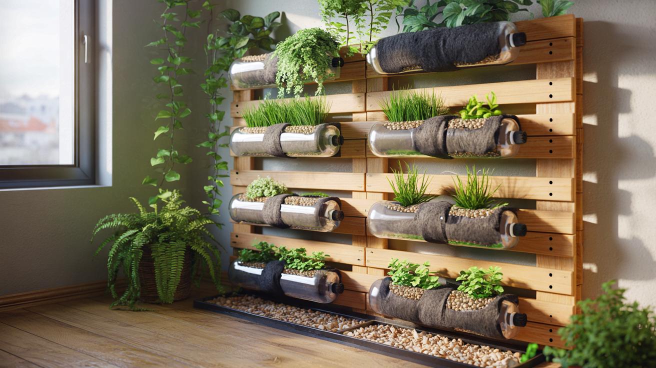 Voici le mur de verdure à faire en novembre 2025 avec des palettes et des bouteilles, cette idée récup change un intérieur sans balcon