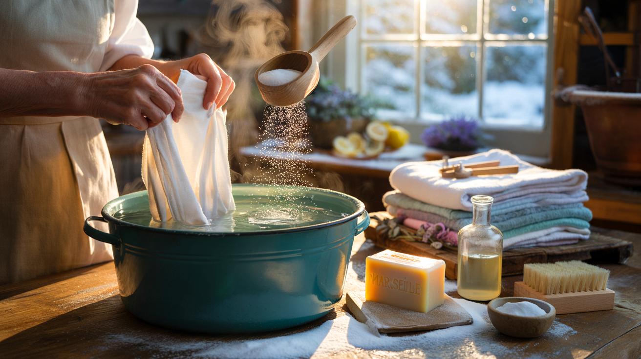 Voici le secret de grand-mère que l’on ressort en novembre 2025 pour un linge blanc comme neige, avec savon de Marseille et percarbonate