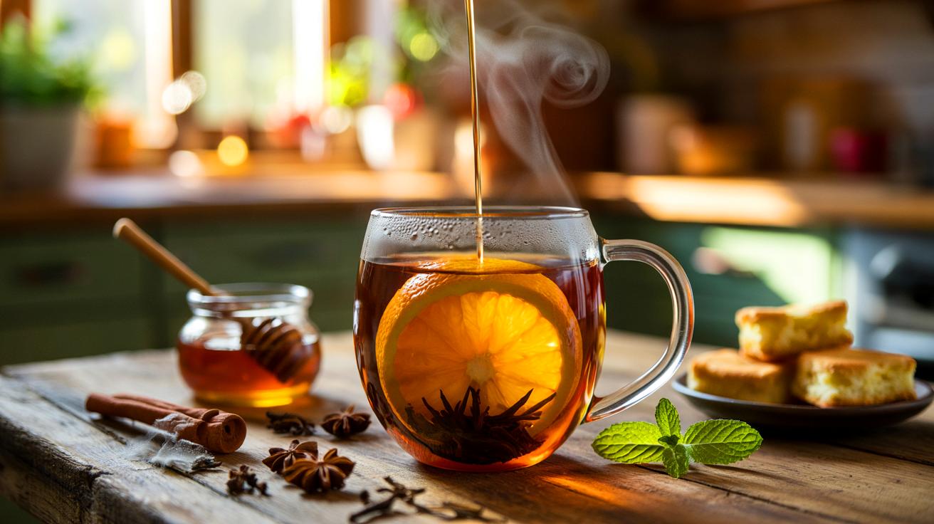 Voici le thé d&rsquo;automne qui s&rsquo;infuse dans une orange, une idée simple et très parfumée pour novembre 2025 à savourer au goûter