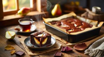 Voici les carrés tendres poire et chocolat de novembre 2025, prêts en un clin d’œil et irrésistibles au goûter