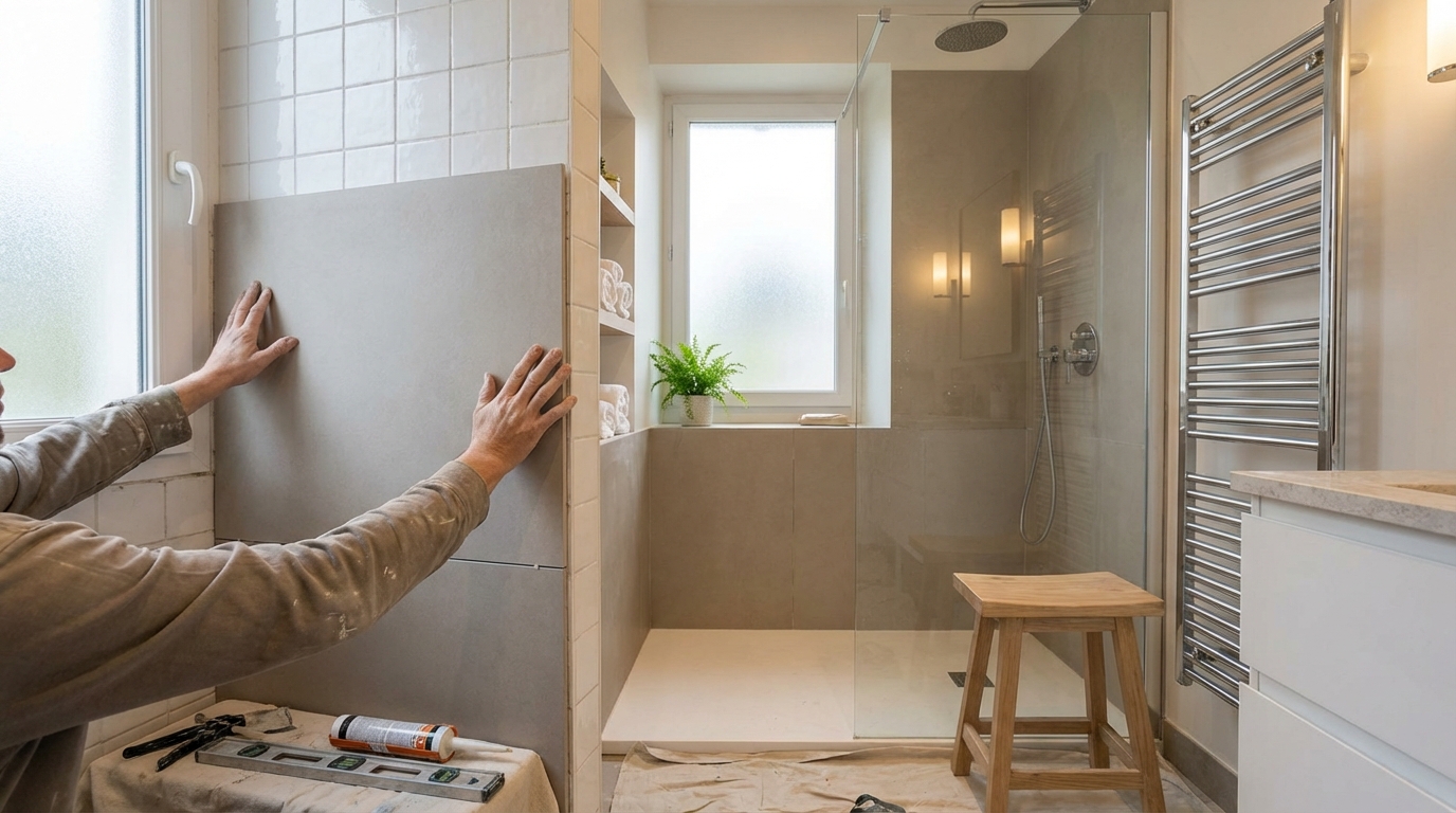 Avant de refaire votre salle de bain, regardez ce revêtement mural étanche sans joints apparents ni séchage interminable