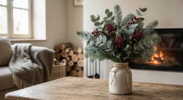 Ce bouquet de noël nordique bluffant se fait en 10 minutes avec ces branches du jardin, sans rien acheter