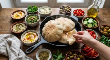 Ce pain pita express prêt en 30 minutes embaume la maison et se garnit différemment à chaque saison