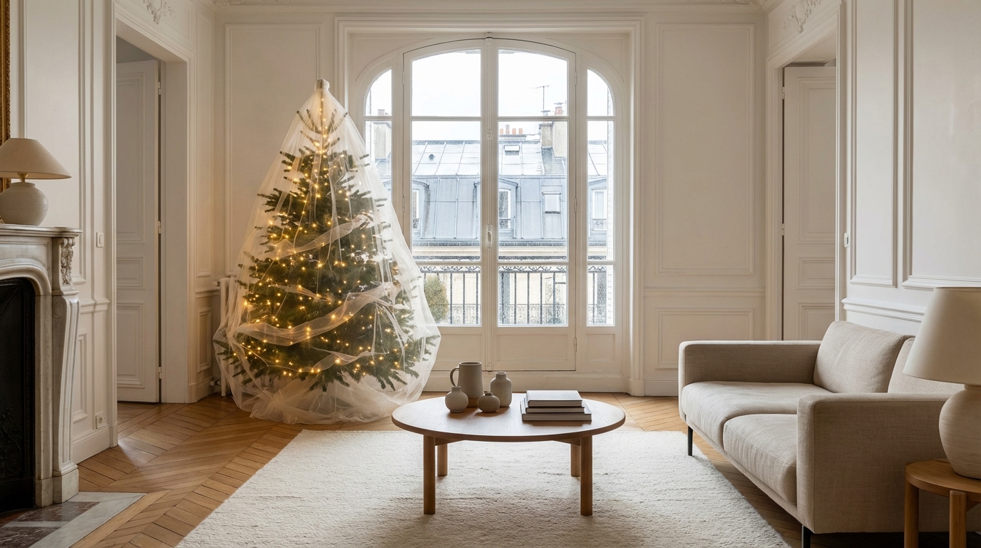 Ce sapin de noël ultra romantique va remplacer vos décorations flashy : l&rsquo;idée en tulle qui divise les familles