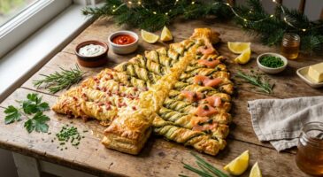 Ce sapin feuilleté de Noël pour l’apéritif va faire oublier le vrai sapin et cache trois garnitures ultra gourmandes