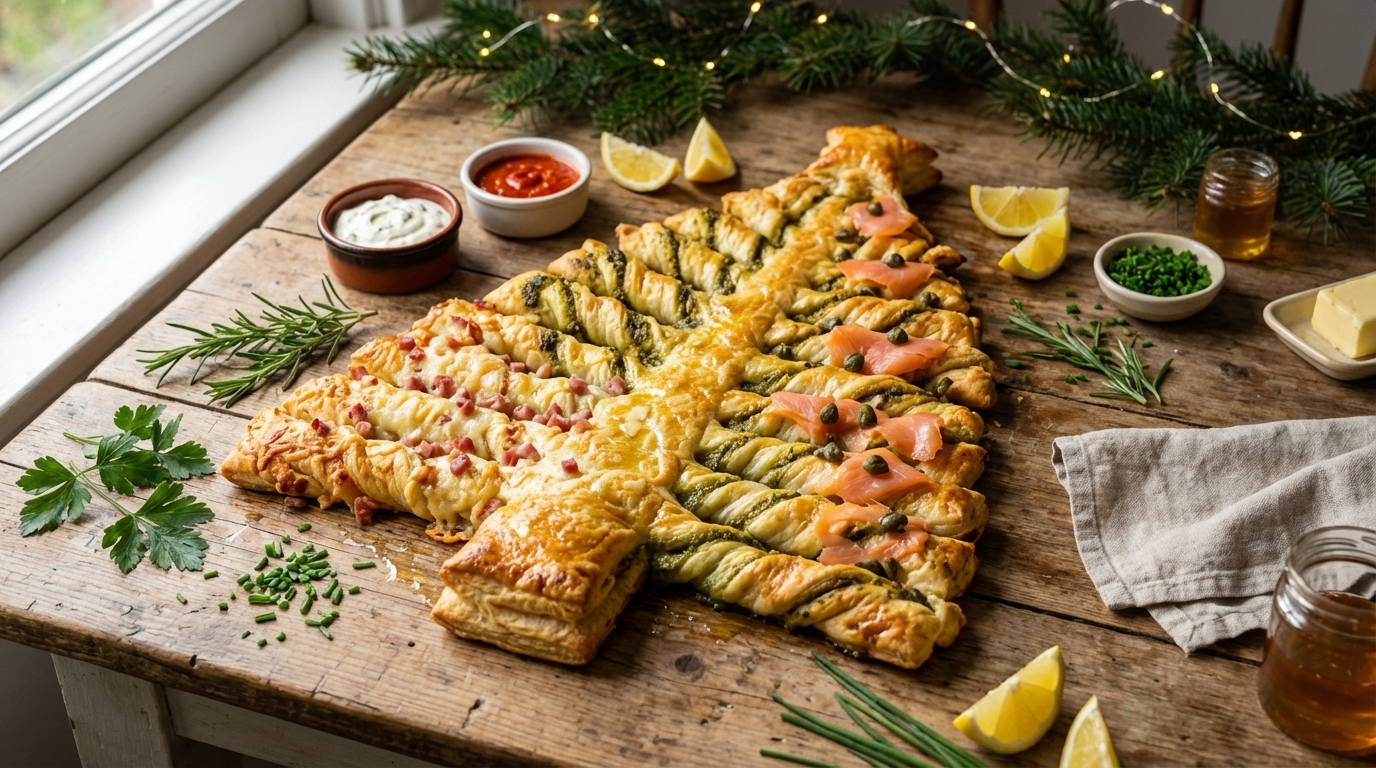 Ce sapin feuilleté de Noël pour l’apéritif va faire oublier le vrai sapin et cache trois garnitures ultra gourmandes