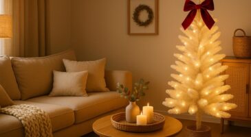 Ce sapin lumineux blanc 120 cm de Maisons du Monde promet une déco de Noël de magazine, surtout en petit salon