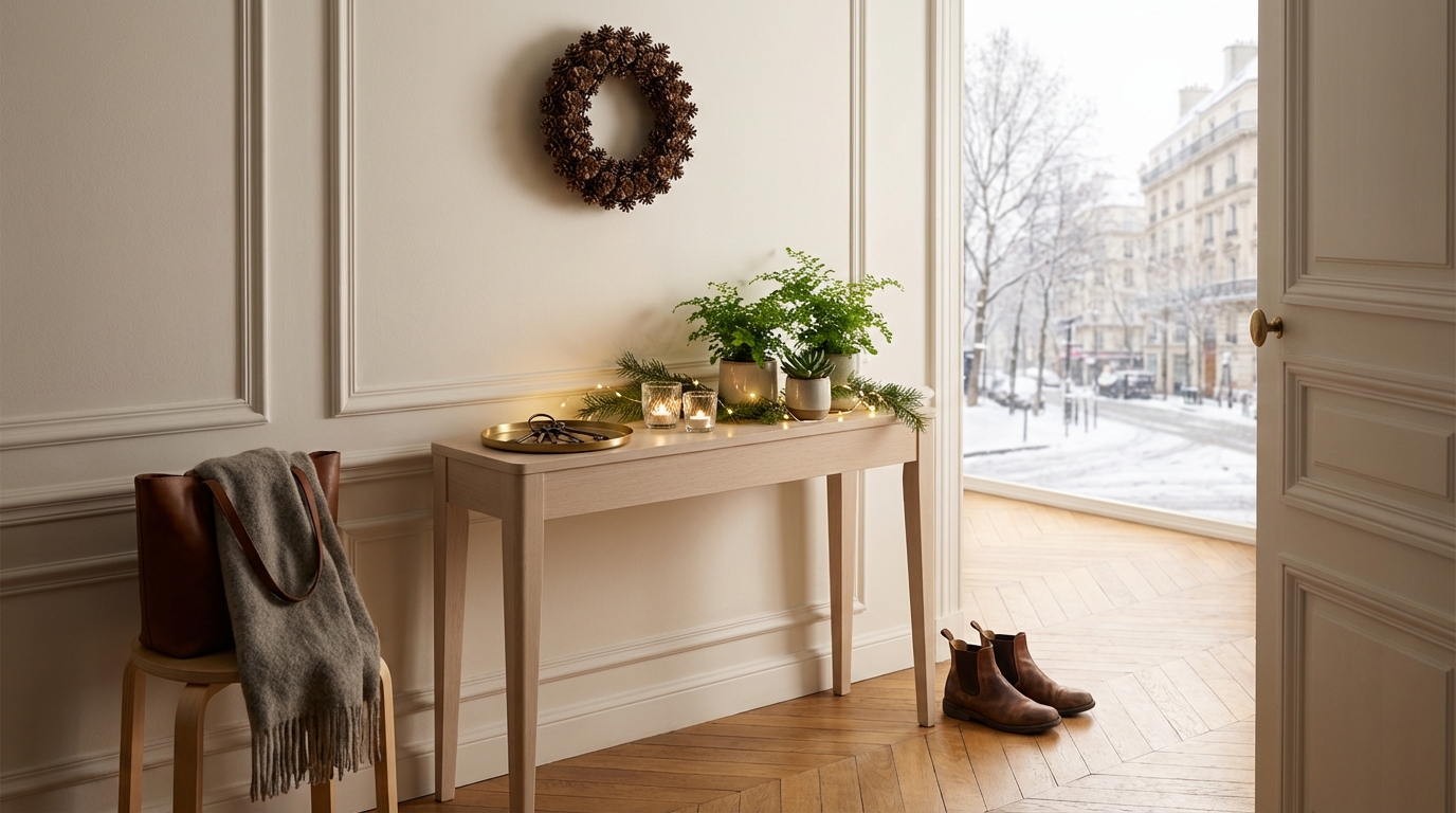 Clés, bougies, plantes : cette console d’entrée à petit prix règle le bazar dans les petits espaces avant les fêtes