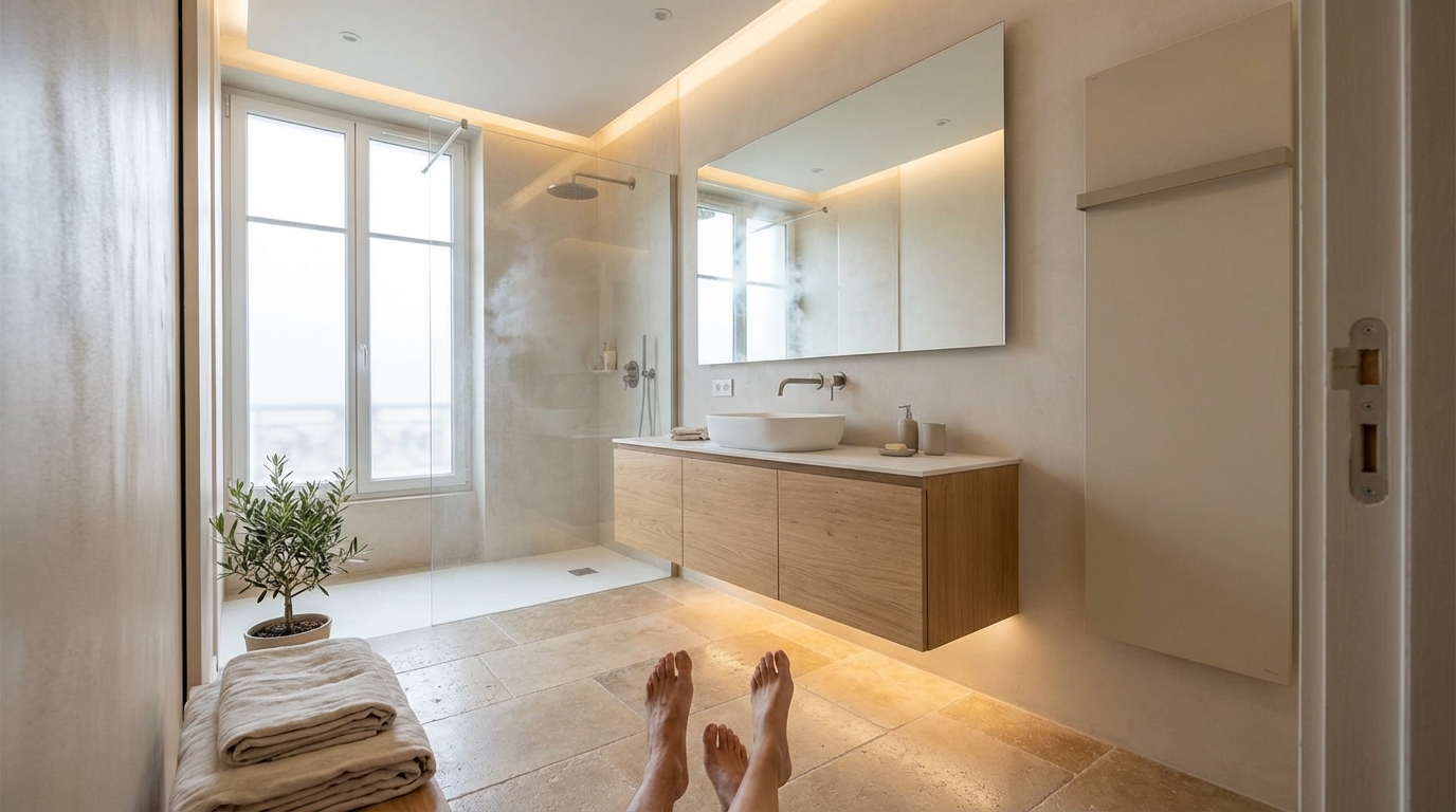 Fin 2025, adieu sèche-serviettes : ce plancher chauffant discret fait craquer tous les décorateurs
