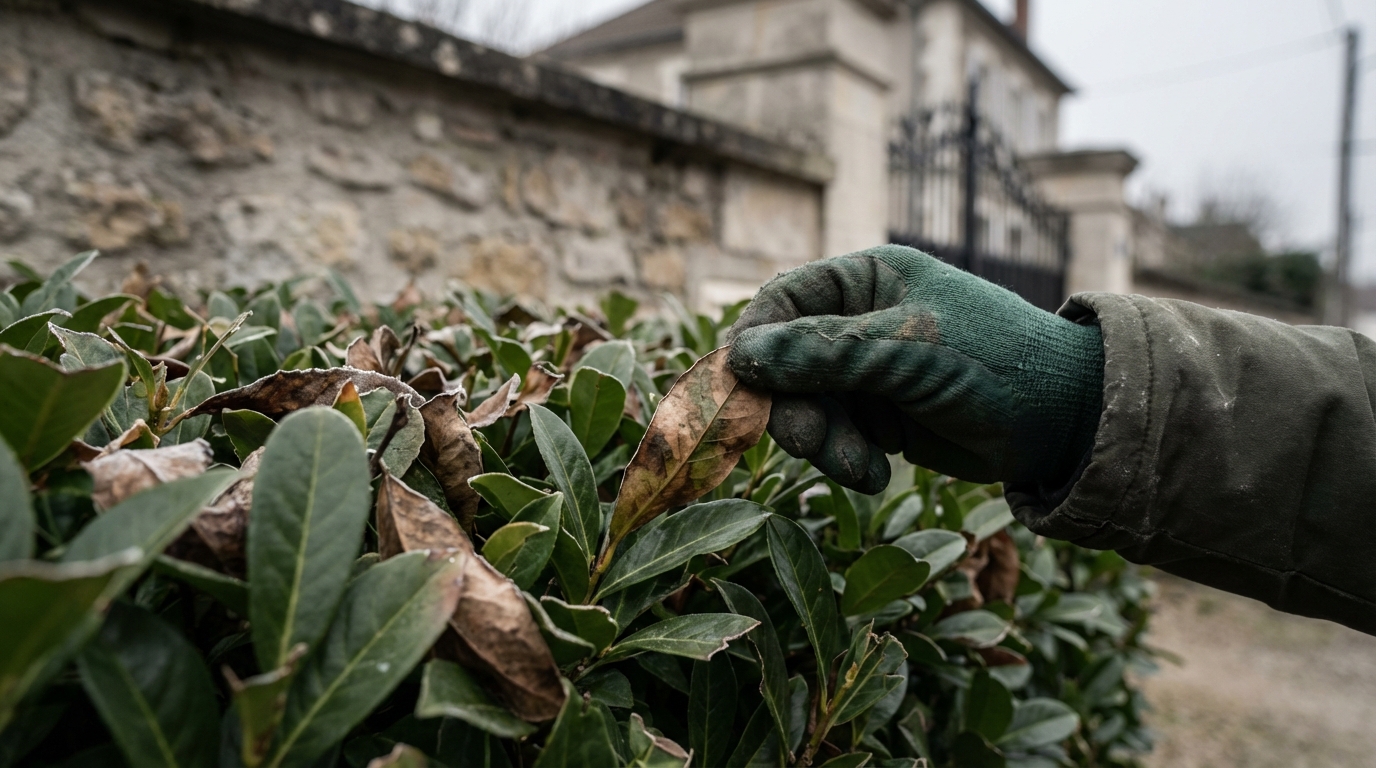 Laurier-cerise aux feuilles brûlées : ce détail discret au bout des doigts change tout pour sauver votre haie