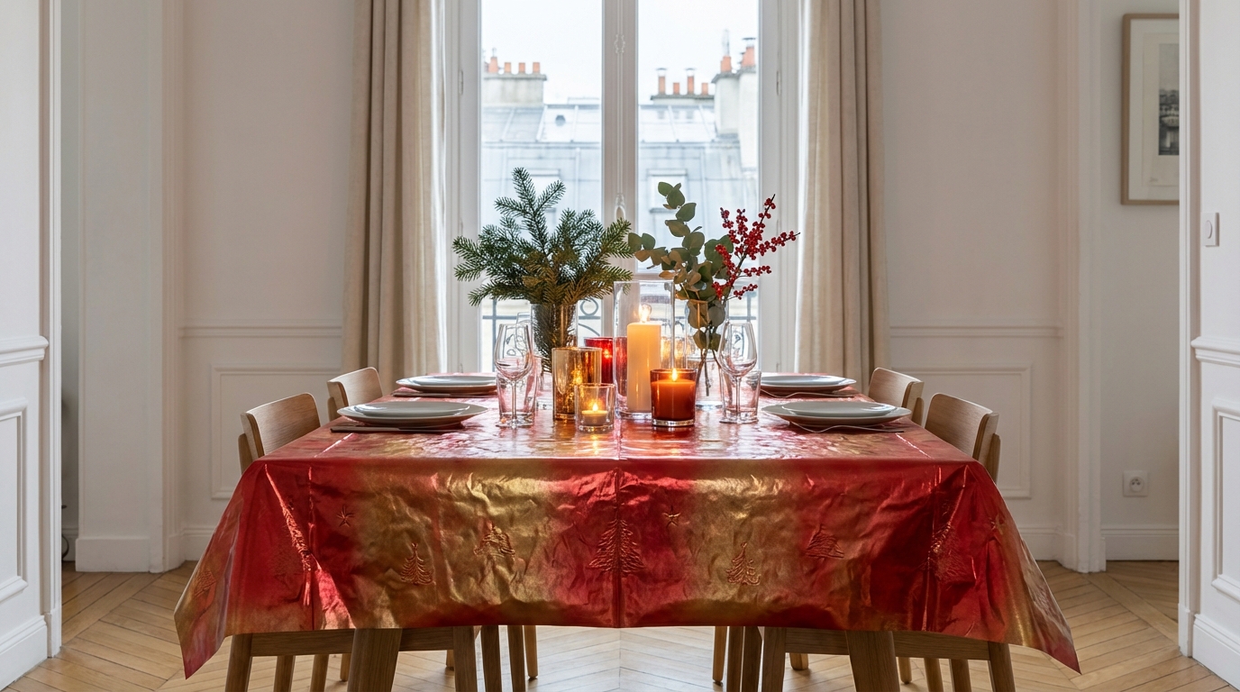 Noël : chez MaxiBazar, cette nappe rouge et dorée à moins de 10 € fait scandale, les fans de déco se l&rsquo;arrachent