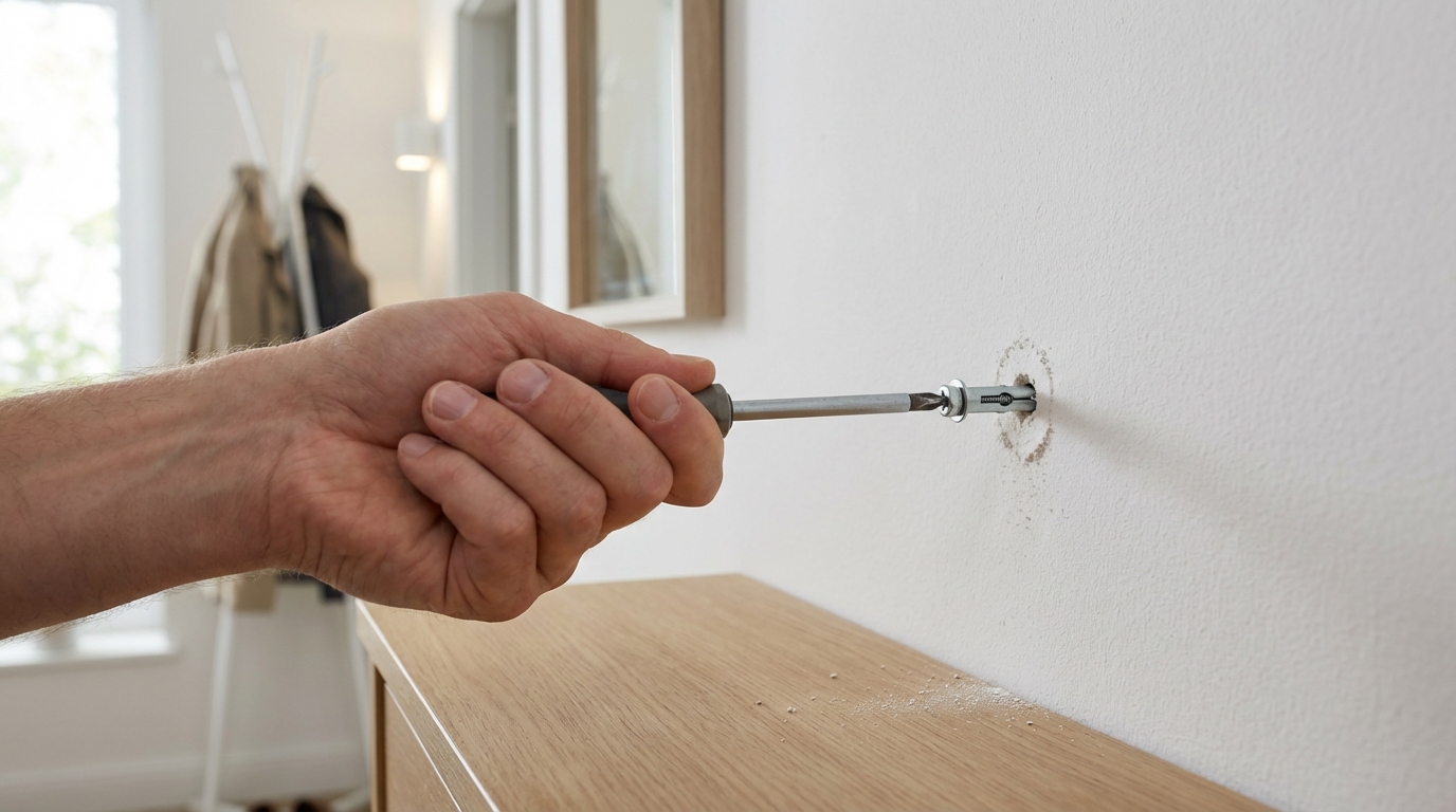 Patère sur mur creux ou placo : cette méthode au simple tournevis l’empêche de s’arracher, même pleine de manteaux