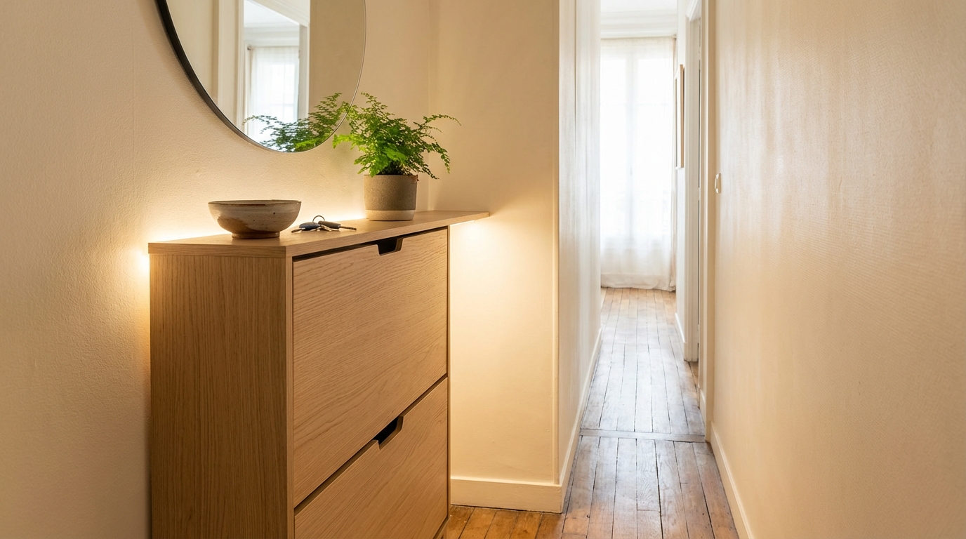 Action : ce meuble ultra fin aspect bois clair à moins de 20 € va sauver votre entrée (mais pas pour longtemps)