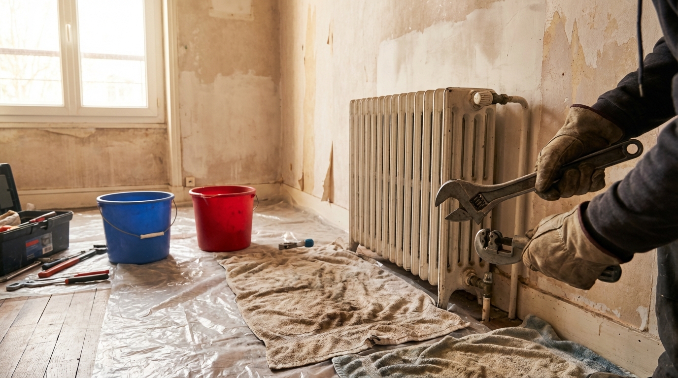 Avant de démonter votre radiateur pour repeindre, ce geste indispensable vous évitera fuite, brûlure et parquet ruiné