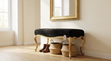 Ce banc noir ultra design à 49€ chez Conforama change tout dans l&rsquo;entrée : un effet luxe en plein soldes