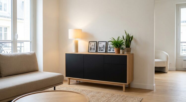 Ce buffet chêne et noir à moins de 160 € chez Cdiscount change votre salon bien plus que vous ne l’imaginez