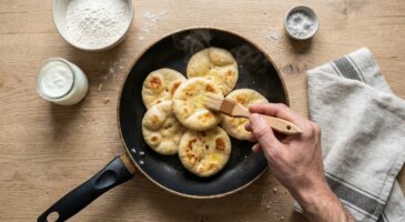 Ce soir, plus de pain chez vous ? Ces petits pains moelleux à la poêle avec 3 ingrédients du placard, sans pétrissage