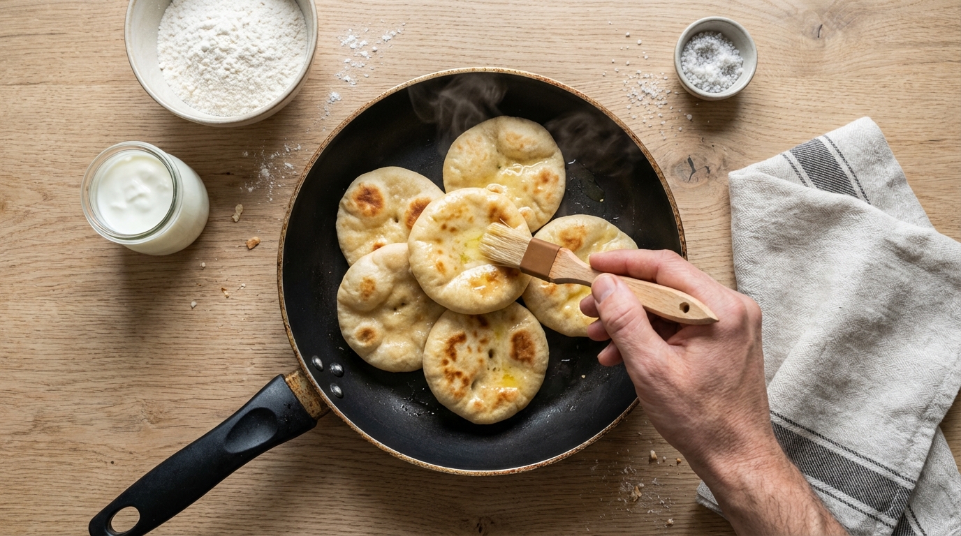 Ce soir, plus de pain chez vous ? Ces petits pains moelleux à la poêle avec 3 ingrédients du placard, sans pétrissage