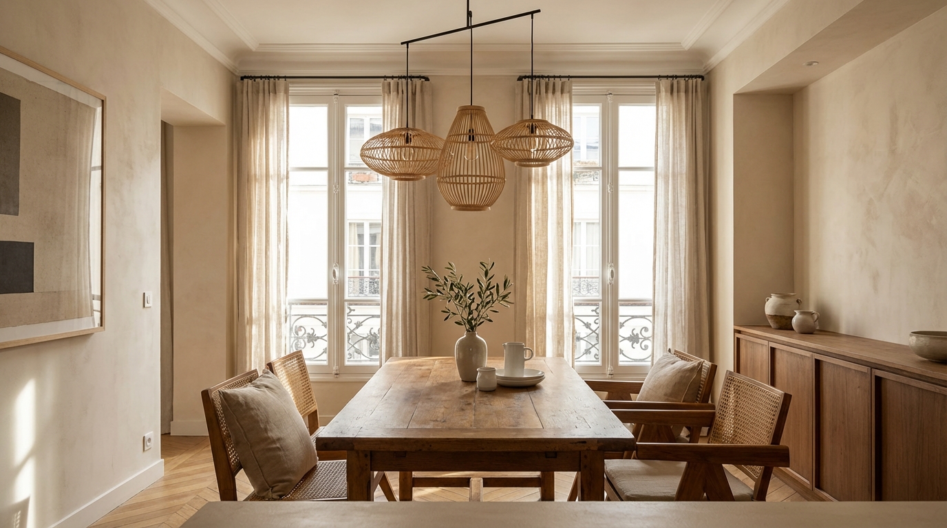 Cette suspension en bambou à -50 % chez alinea transforme un salon d&rsquo;hiver en vrai cocon chaleureux