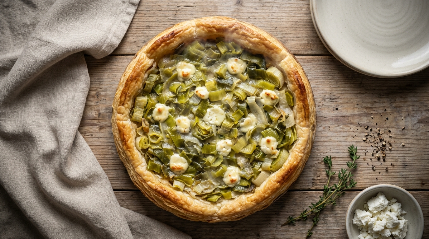 Cette tarte poireaux-chèvre légère, prête en 20 minutes, va sauver vos dîners d’hiver sans crème ni lardons