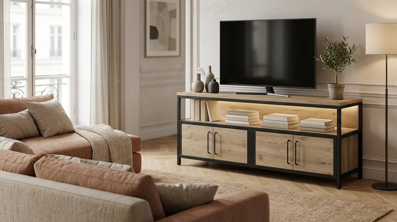 Conforama : ce meuble TV bicolore façon loft, fabriqué en France et introuvable à 159 €, ne va pas durer