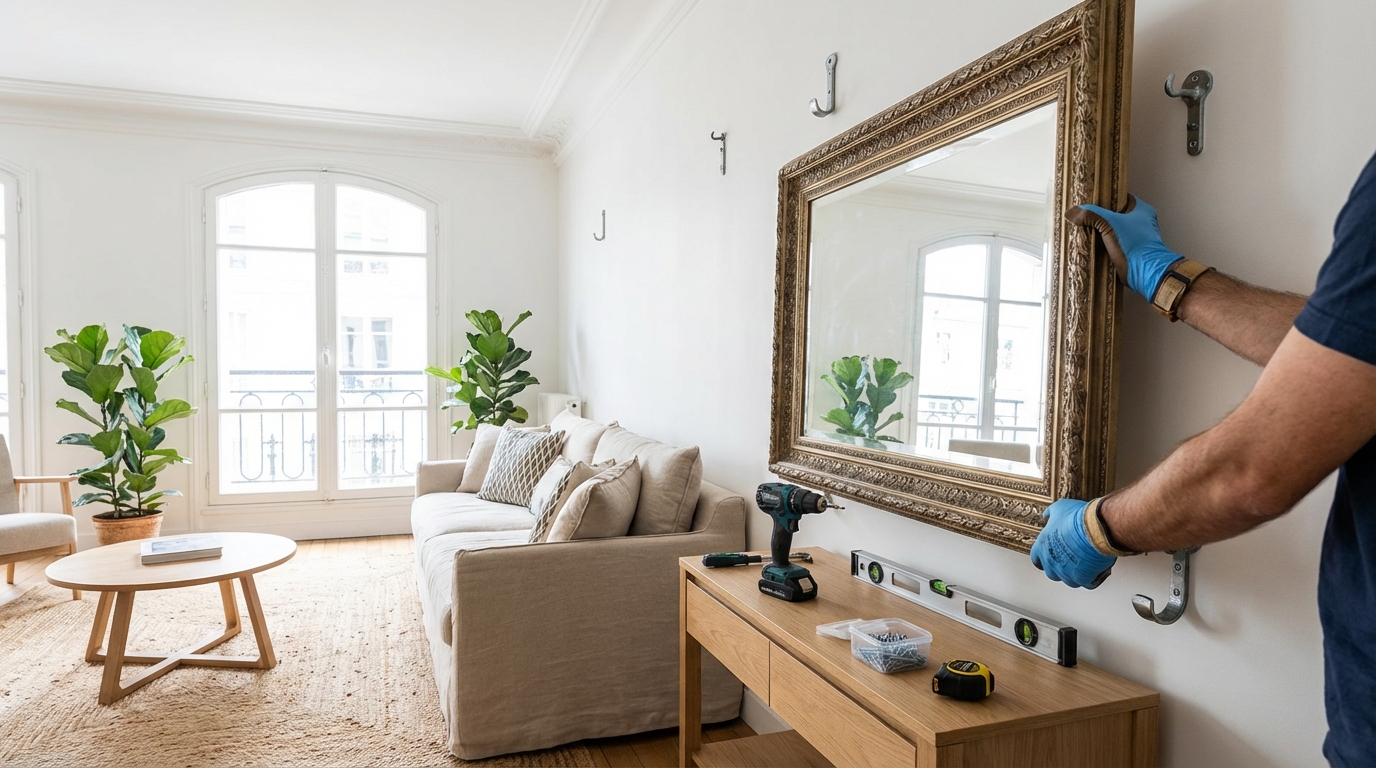 Fixer un miroir très lourd : cette méthode méconnue évite l&rsquo;erreur fatale qui ruine votre mur et votre déco