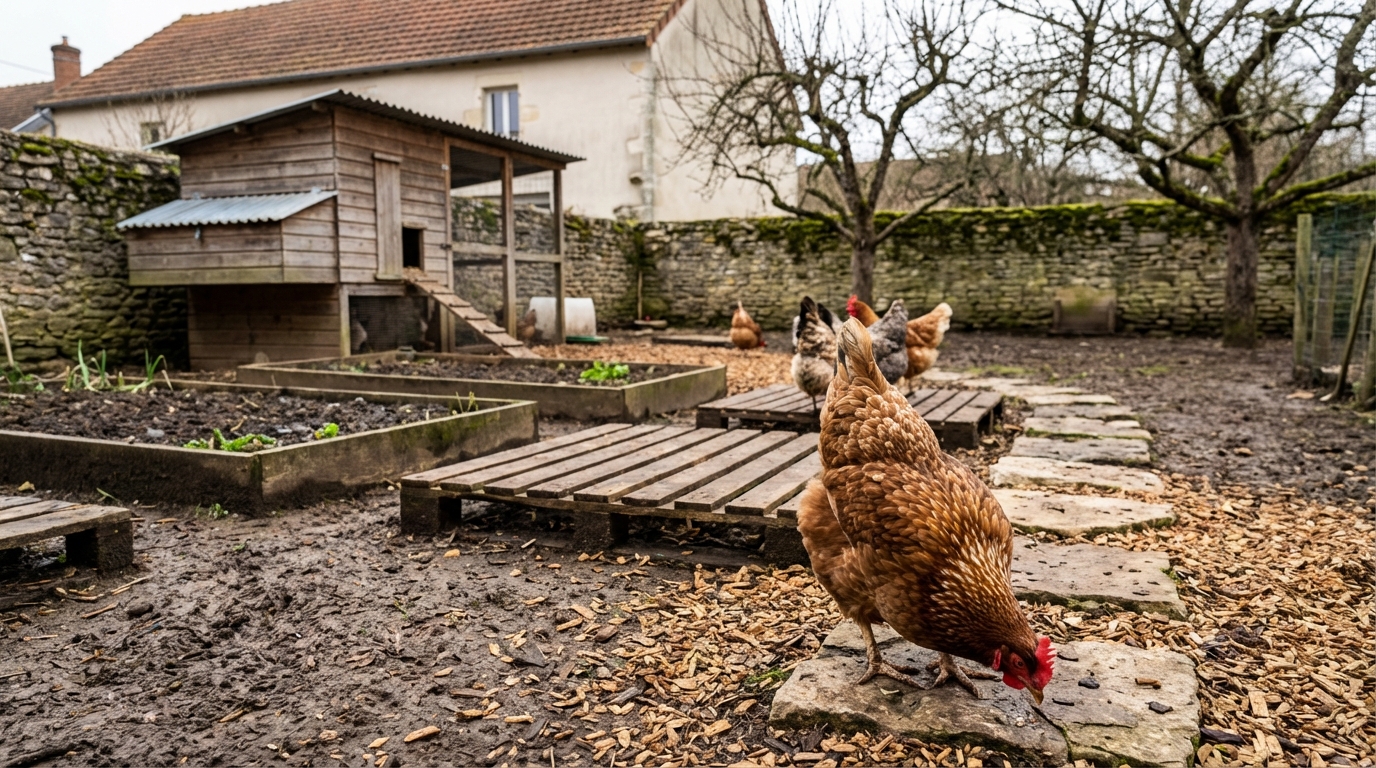 Marre de la gadoue au poulailler ? Cet aménagement malin protège vos poules et sauve votre jardin
