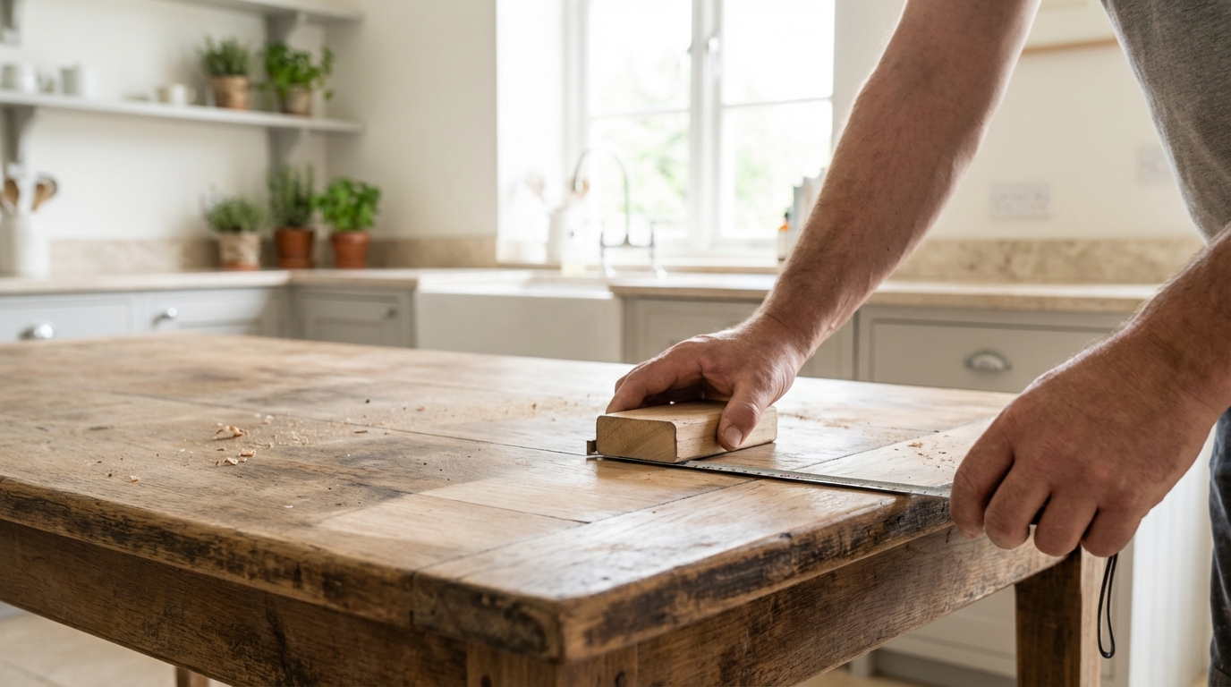 Ne jetez plus cette vieille table : transformée en plan de travail robuste sur mesure, elle vous évite une belle dépense