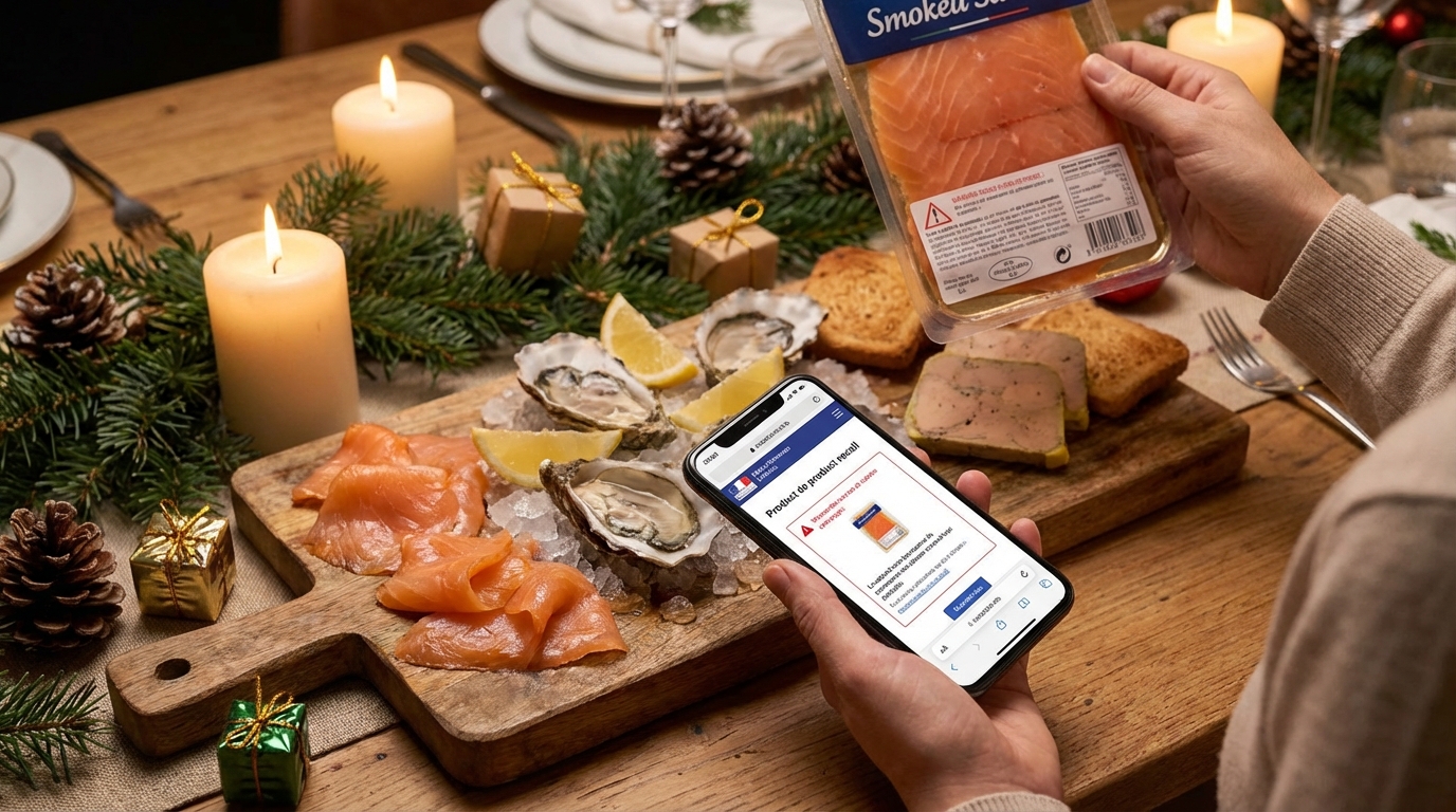 Saumon, huîtres, foie gras : ce contrôle express sur RappelConso peut vous éviter la catastrophe à Noël