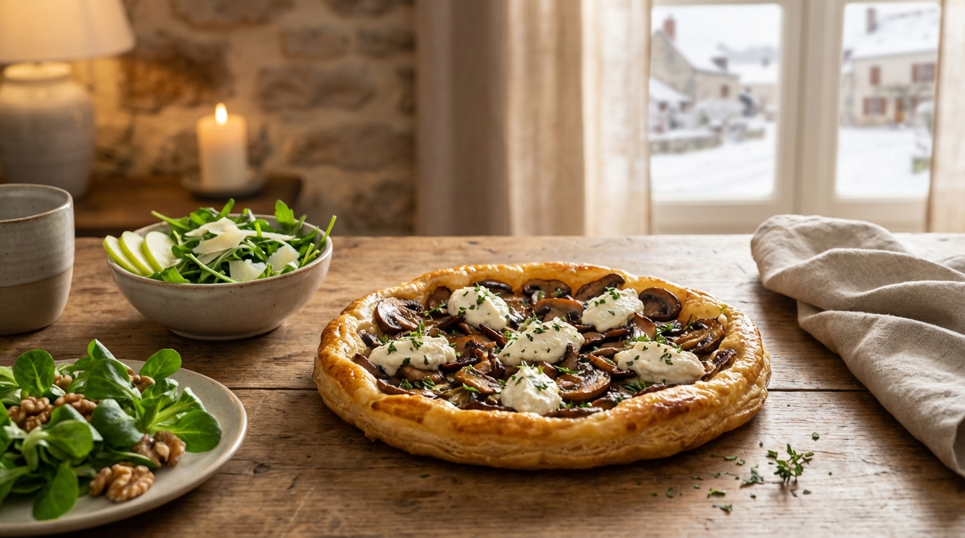 Soir d’hiver : cette tarte salée aux champignons prête en 10 min cache un ingrédient crémeux qui change tout