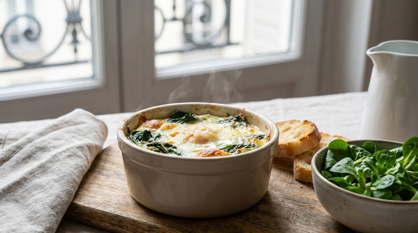 Soirs d’hiver : ces œufs cocotte épinards-fromage frais prêts en 15 min vont détrôner votre soupe