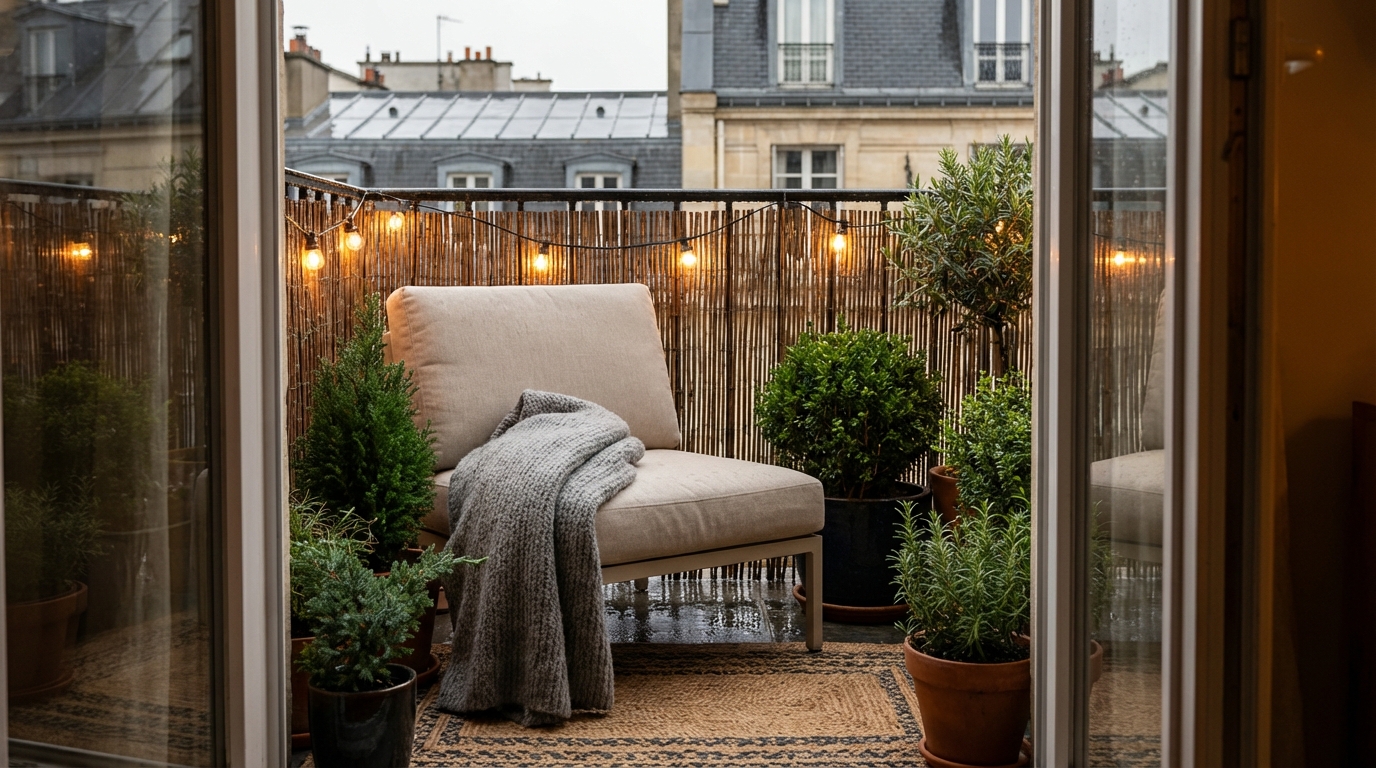 Terrasse, balcon : ces 15 idées déco cocooning que tout le monde oublie à adopter avant les prochains jours de pluie