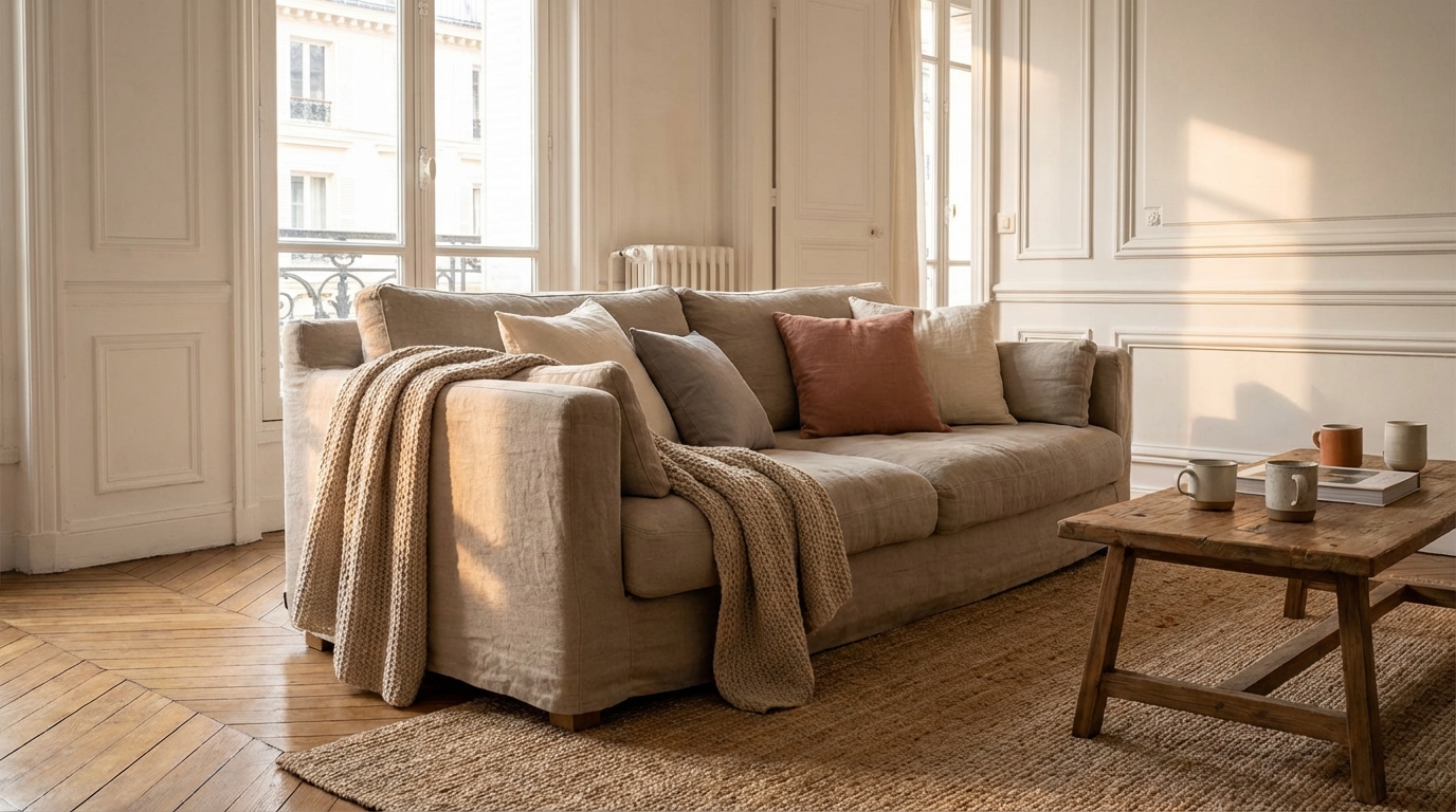 Vieux canapé et zéro budget : ces 3 astuces déco méconnues ont métamorphosé mon salon en une soirée cet hiver