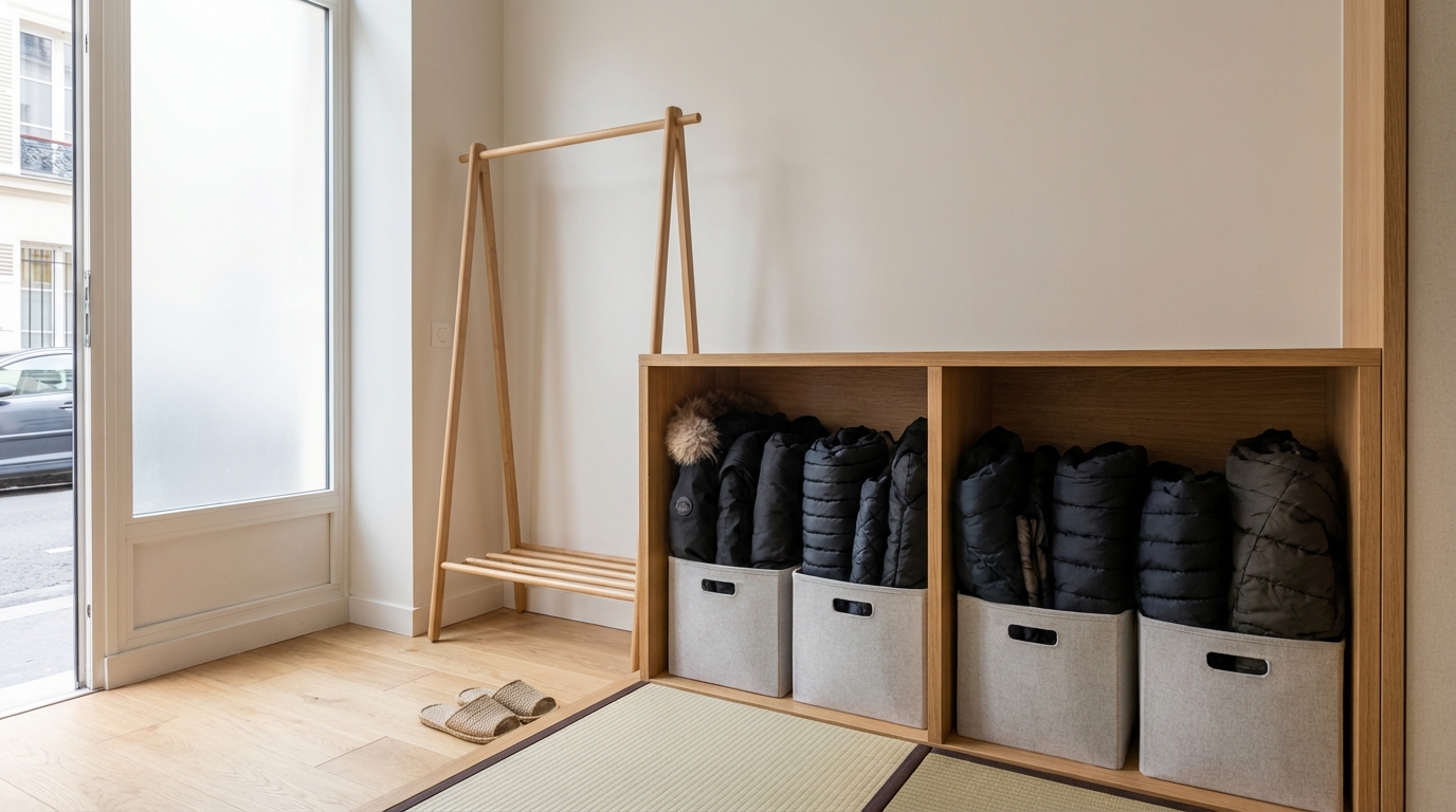 Arrêtez de suspendre vos manteaux : cette astuce japonaise libère jusqu&rsquo;à 40 % de place chez vous