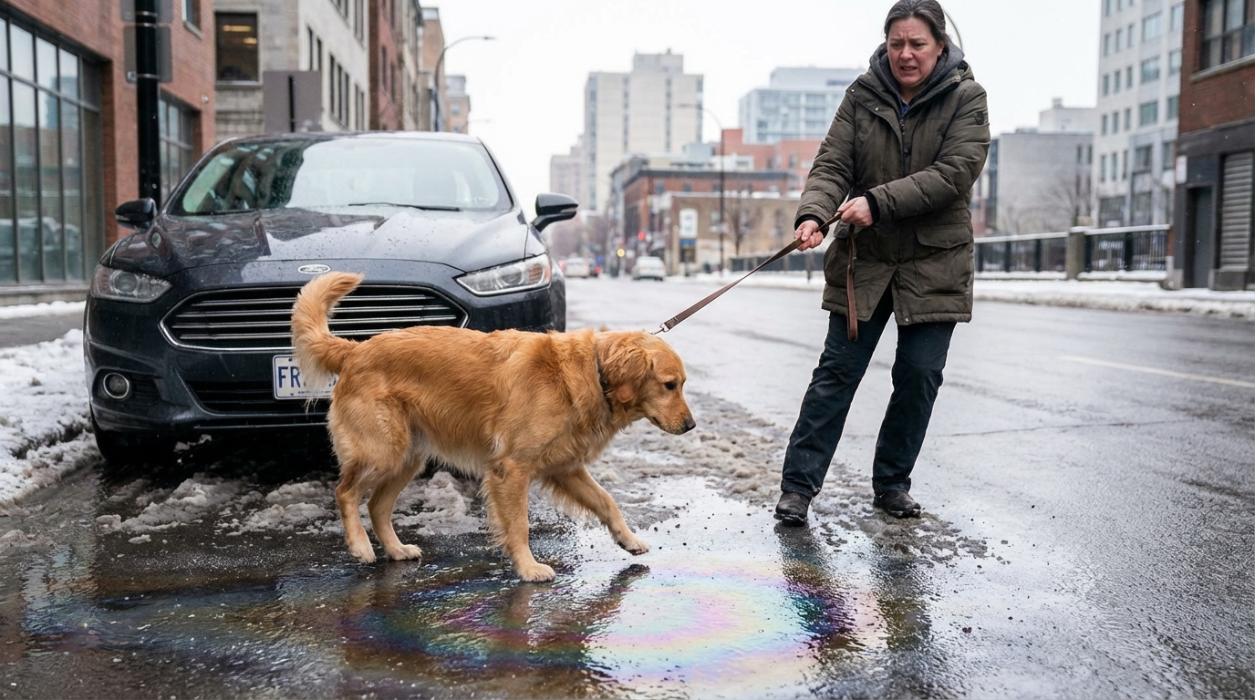 Balade d’hiver : si votre chien lèche cette flaque près des voitures, sa vie peut basculer en 72 heures