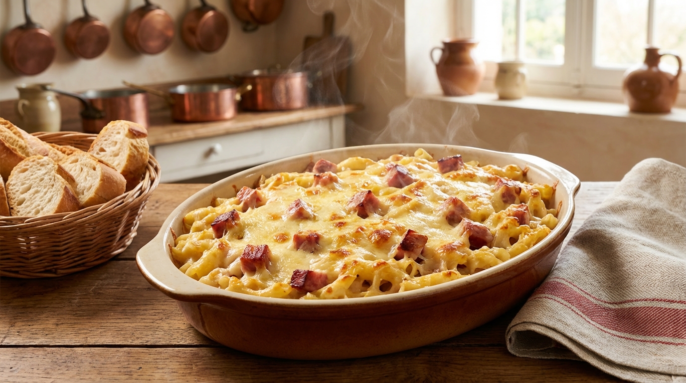 Ce gratin de pâtes jambon-béchamel, plus vite qu’une livraison, va transformer vos soirs de flemme