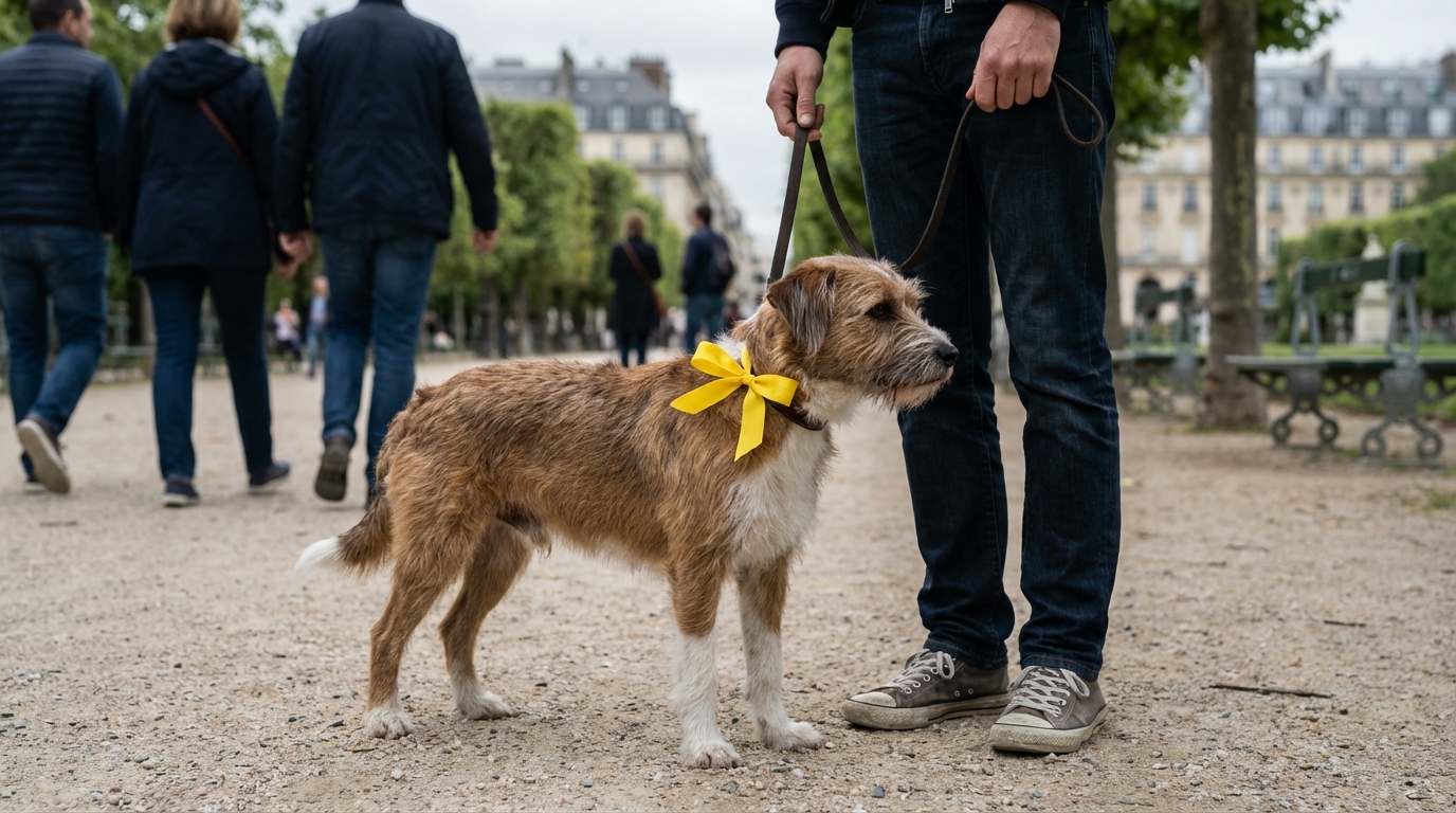 Ce ruban jaune sur la laisse d’un chien n’est pas décoratif : ce signe discret que vous ne devez jamais ignorer