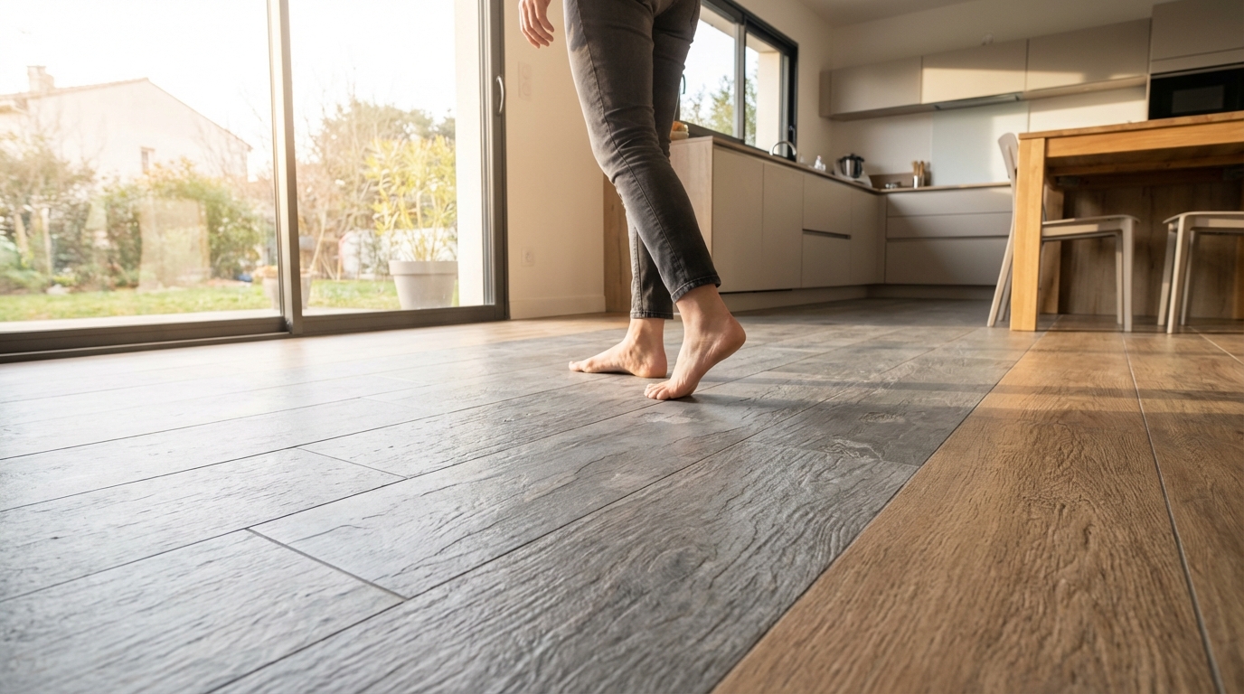 Ce sol en bois façon pierre va faire oublier le carrelage : ne refaites pas votre salon sans y penser