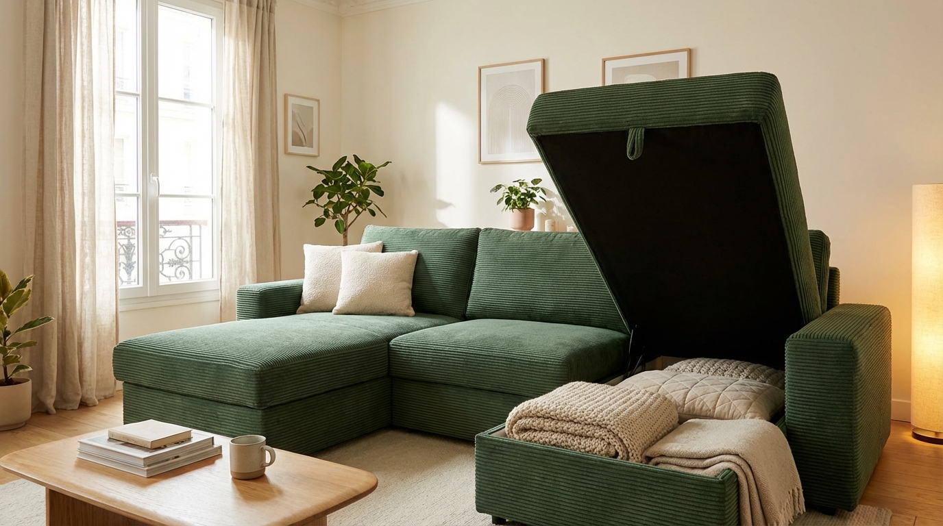 Chez But, ce canapé d’angle convertible à moins de 700 € avec coffre secret risque de disparaître plus vite que prévu
